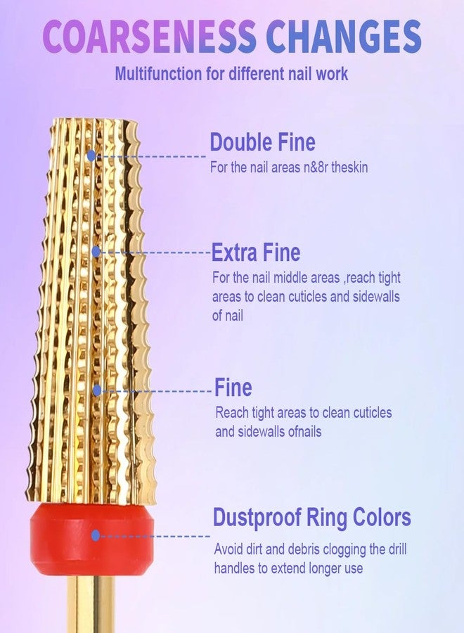 Quupy 5 in 1 Nail Drill Bits Steel Two Way Rotate Safety Bits Fast Remove Acrylic Nails for Manicure Pedicure Tools(Gold) - Image 3